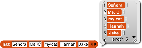 list{Senora, Ms. C, my cat, Hannah, Jake}