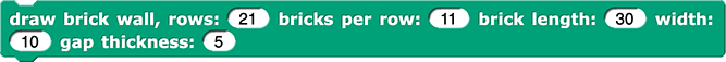 draw brick wall, rows: (21) bricks per row: (11) brick length: (30) width: (10) gap thickness: (5)