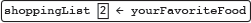 shoppingList[2] ← yourFavoriteFood