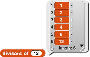 divisors of (12) reporting {1, 2, 3, 4, 6, 12}