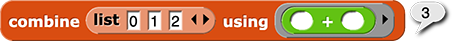 combine (list {0, 1, 2}) with (()+()) reporting 3