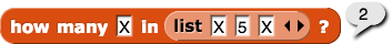 number of (X) in (list{X,5,X}) reporting 2