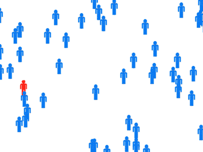 Simulation of a disease spreading in a population.  A single infected individual eventually causes everyone to be infected.